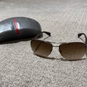 Prada Silver Frame Sunglasses with Brown Lenses and Black Temples